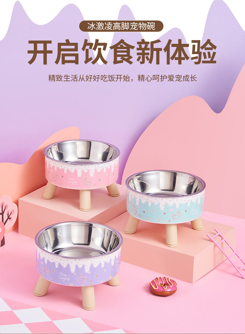 Pet Bowl Anti-overturning Cat Bowl Pet Stainless Steel Dog Bowl Cat Neck Protection High Foot Bowl Dog Food Utensils Cross-border New