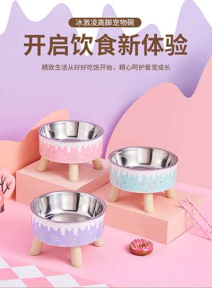 Pet Bowl Anti-overturning Cat Bowl Pet Stainless Steel Dog Bowl Cat Neck Protection High Foot Bowl Dog Food Utensils Cross-border New