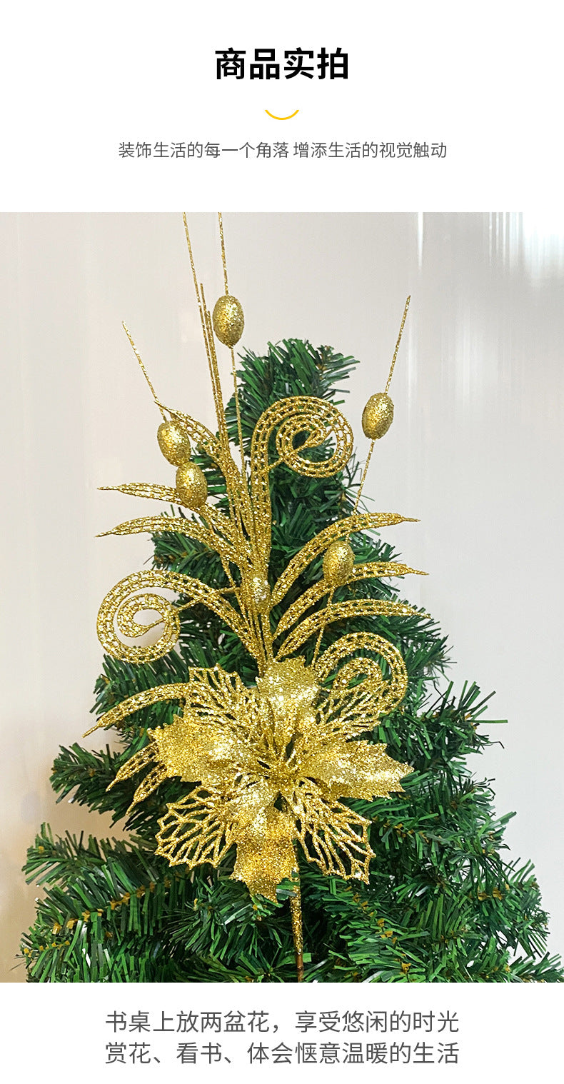 Cross-border sheep Christmas tree corner hollow gold pink flower berry insert simulation beauty leaf Christmas ball gold pink flower ornament