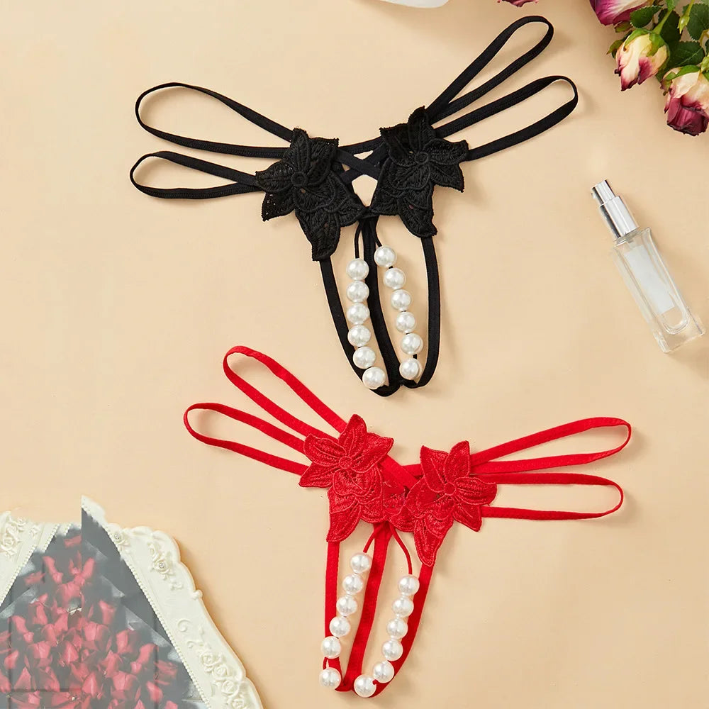 Cross-border exclusive for European and American plus size sexy T-shaped underwear double-row bead massage sexy transparent sexy underwear