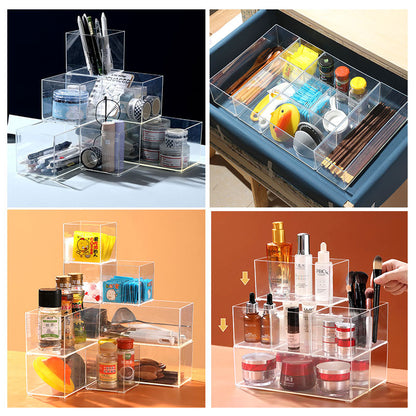 Desktop Storage Box Drawer Built-in Partition Transparent Acrylic Narrow Long Rectangular Cosmetic Workstation Kitchen
