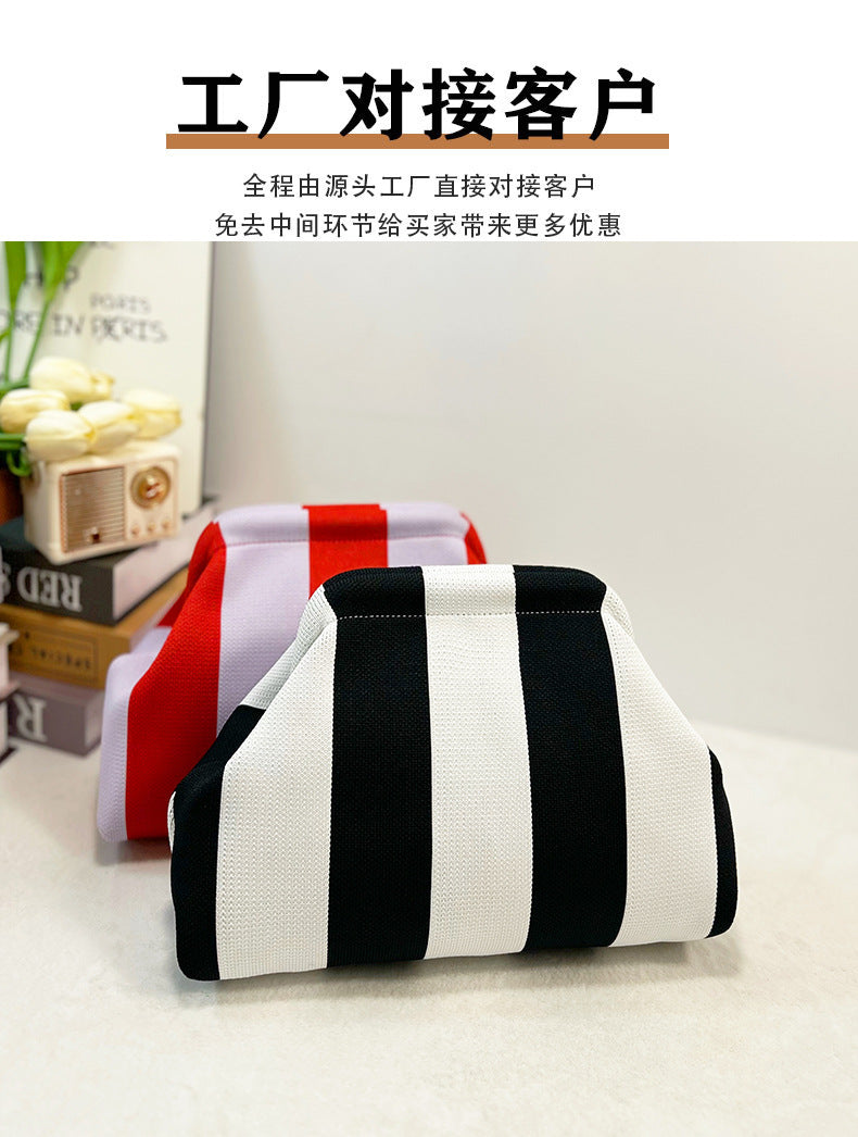 Cross-Border Dropshipping Knitted Bag Striped Clutch Bag for Women Fly-Knit Cloud Versatile Stylish Portable Makeup Bag Large Capacity