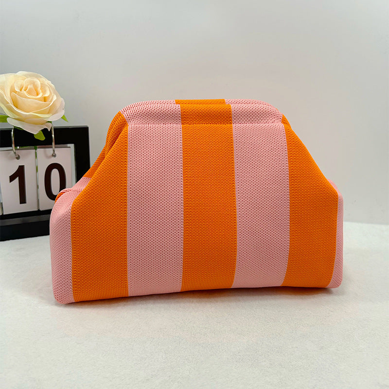 Cross-Border Dropshipping Knitted Bag Striped Clutch Bag for Women Fly-Knit Cloud Versatile Stylish Portable Makeup Bag Large Capacity