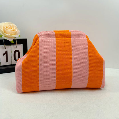 Cross-Border Dropshipping Knitted Bag Striped Clutch Bag for Women Fly-Knit Cloud Versatile Stylish Portable Makeup Bag Large Capacity