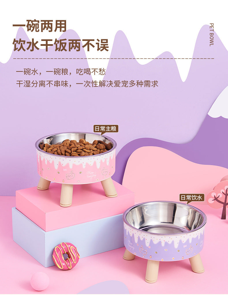 Pet Bowl Anti-overturning Cat Bowl Pet Stainless Steel Dog Bowl Cat Neck Protection High Foot Bowl Dog Food Utensils Cross-border New