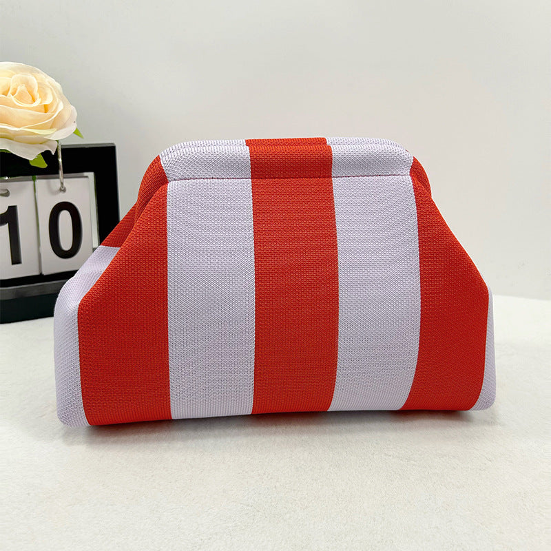 Cross-Border Dropshipping Knitted Bag Striped Clutch Bag for Women Fly-Knit Cloud Versatile Stylish Portable Makeup Bag Large Capacity
