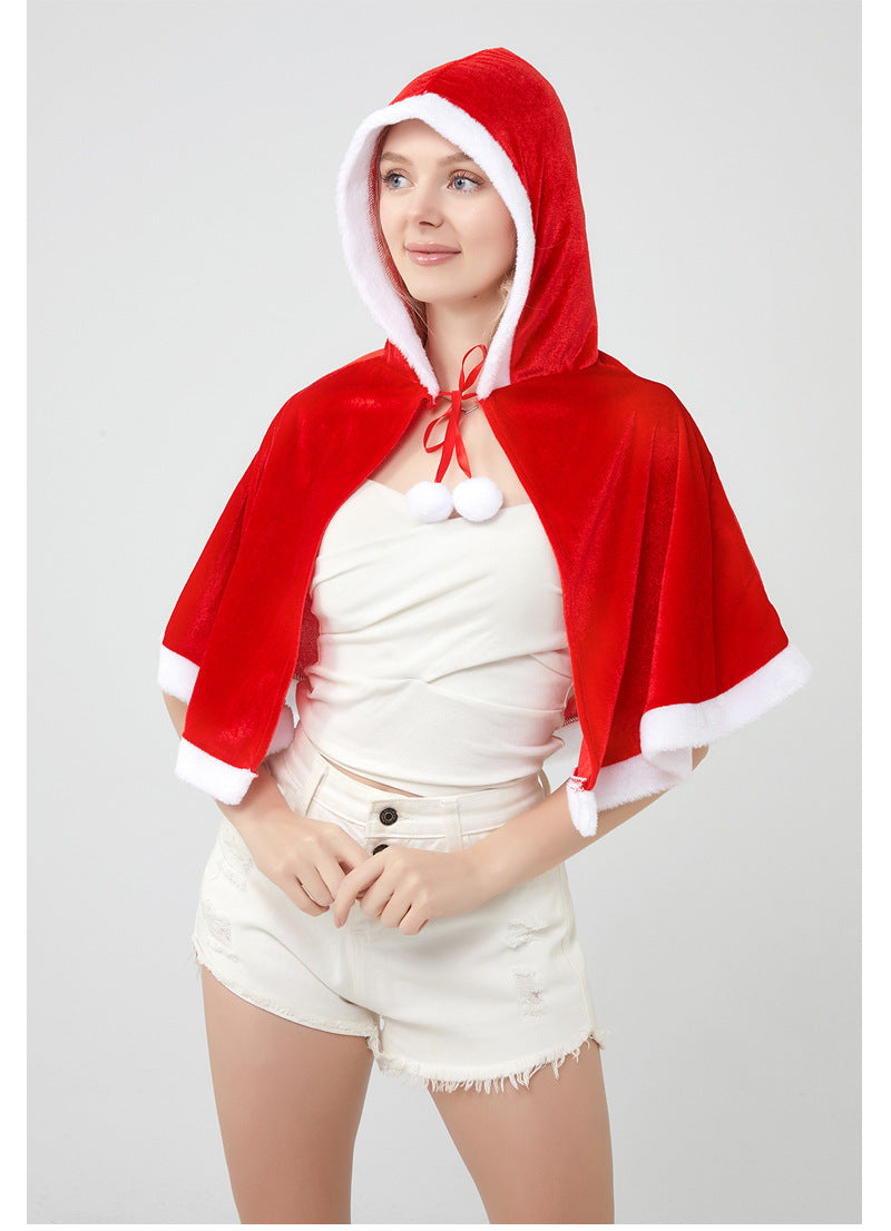 Santa Claus Cape Cape Cape Adult Female Hooded Golden Velvet Santa Claus Costume Performance Clothes