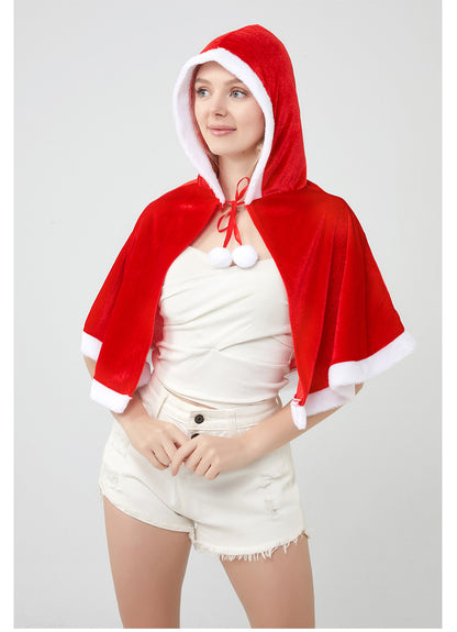 Santa Claus Cape Cape Cape Adult Female Hooded Golden Velvet Santa Claus Costume Performance Clothes