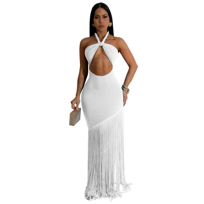 Summer Tassel Stitching Tube Top Dress