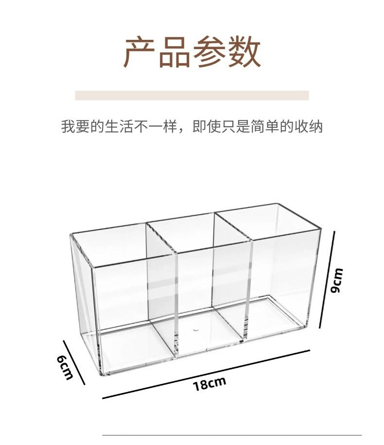 Multi-Grid Pen Holder Storage Box Makeup Brush Storage Tube Nordic Style Student Desktop Transparent Simple Style Solid Color Pen Holder