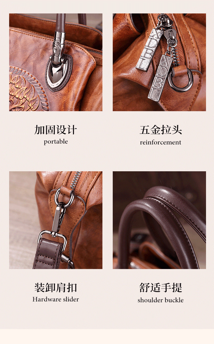 2025 New Chinese Style Retro European and American Style Bag Fashion Embossed Gradient Color Hand-Held Crossbody Pillow Women's Bag