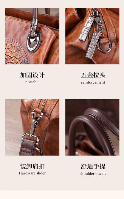 2025 New Chinese Style Retro European and American Style Bag Fashion Embossed Gradient Color Hand-Held Crossbody Pillow Women's Bag