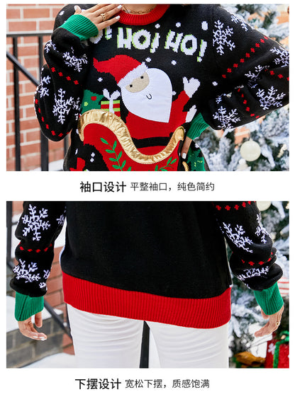 Cross-Border Popular Santa Claus European and American Sweater for Women 2025 Autumn and Winter New Sweet Embroidered Pullover Christmas Sweater
