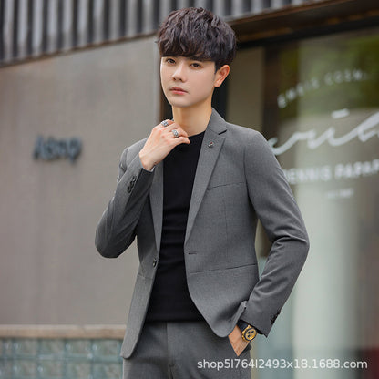 A 1.45kg Piece Set of Spring & Fall Casual Small Suit Jacket Men's Korean Style Slim Gray Formal Full Suit Suit