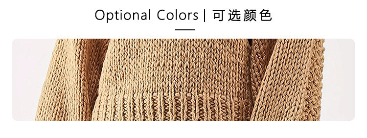 European and American Export Yellow Retro Style Thick Knitted Round Neck Sweater Women's Loose Lantern Sleeve Lazy Autumn and Winter Pullover Top
