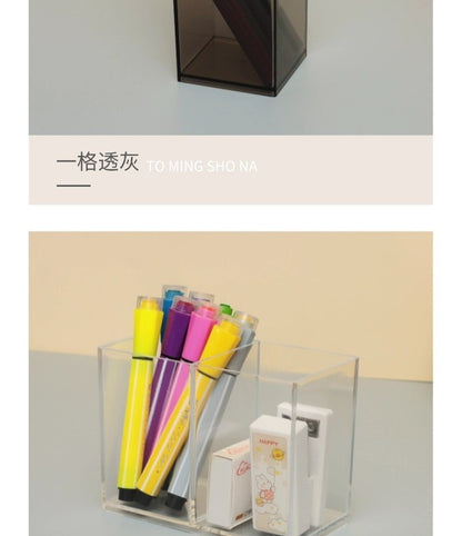 Multi-Grid Pen Holder Storage Box Makeup Brush Storage Tube Nordic Style Student Desktop Transparent Simple Style Solid Color Pen Holder
