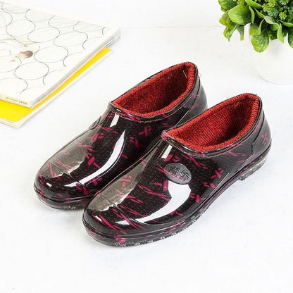 Thickened New Rain Boots Women's Four Seasons Yuanbao Shallow Water Shoes Middle-aged Short Tube Waterproof Non-slip fleece-lined Warm Rubber Rain Boots