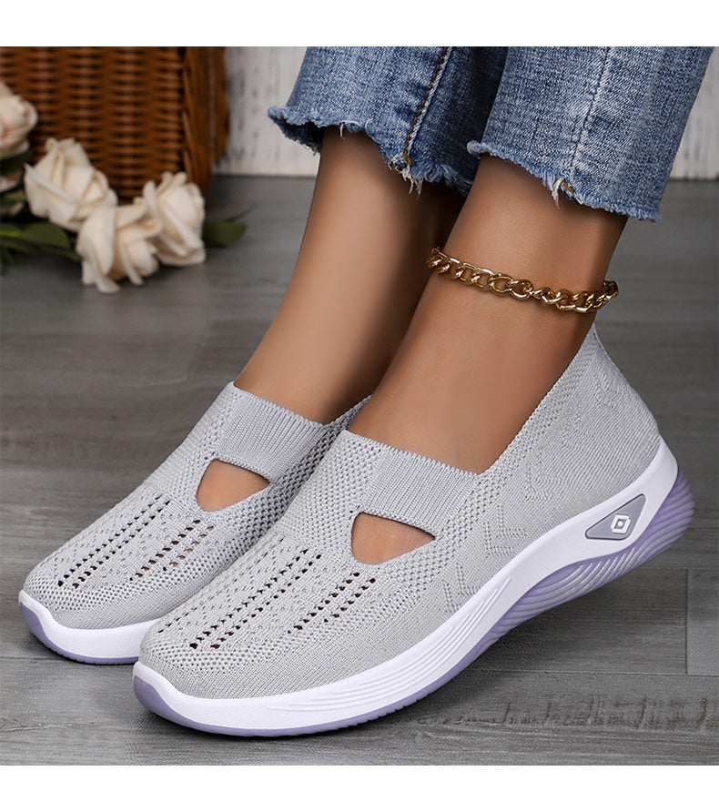 Women's Shoes Cross-Border Large Size Casual Shoes Fly-Knit Breathable Shoes Women's Lightweight and Comfortable Mesh Shoes Soft Sole Shallow Shoes