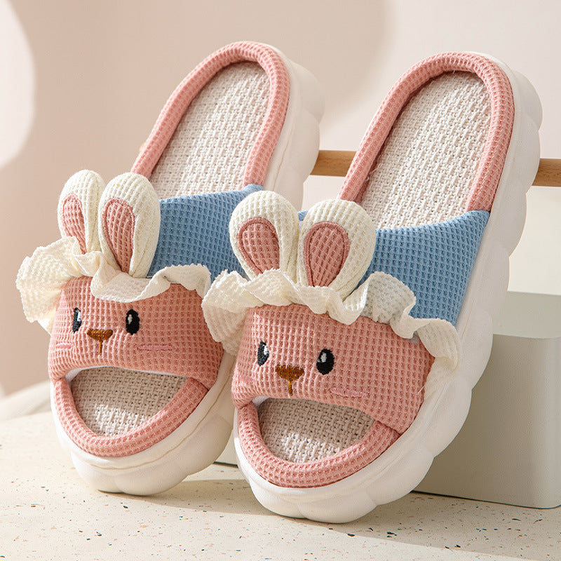 Cute lace rabbit parent-child male and female baby adult indoor and outdoor home wooden floor thickened linen Four Seasons slippers