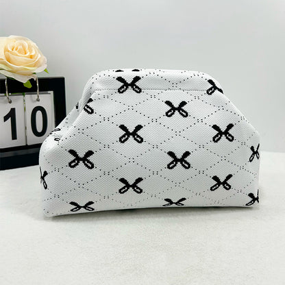 Cross-Border Dropshipping Knitted Bag Striped Clutch Bag for Women Fly-Knit Cloud Versatile Stylish Portable Makeup Bag Large Capacity