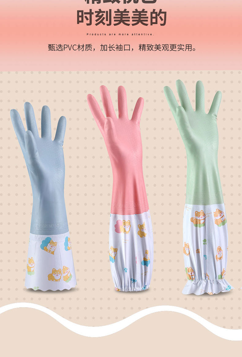 Winter Thickened fleece-lined Women's Waterproof Household Dishwashing Brush Bowl Kitchen Housework Gloves Washing Clothes Durable Latex Rubber