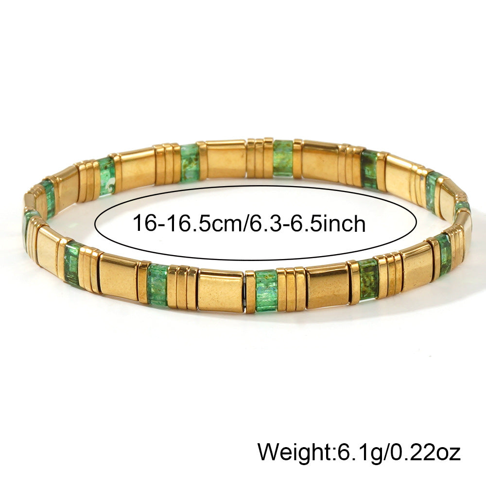 European and American Ins-style Multicolor Tila Bracelet suit Gold Black Gallstone Stitching Hand-woven Elastic Waterproof Bracelet