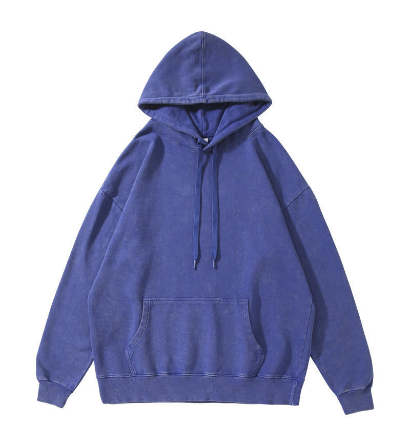 Trendy Brand Heavyweight Pure Cotton Terry 400g Washed Distressed Crew Neck Sweatshirt Hoodie Retro Sweatshirt with Printed Logo