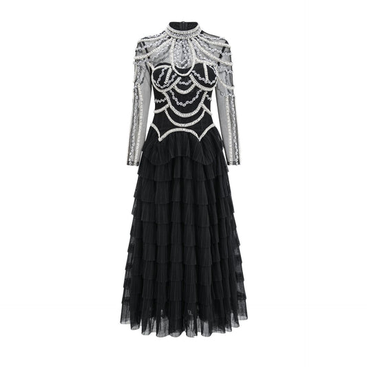 Elegant And Heavy Craft Long Sleeve Beaded Dress