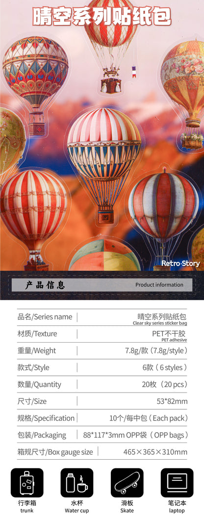 Cross-Border Retro Story Clear Sky Series Hot Air Balloon Background Decoration 20 Pet Retro Handbook Base Stickers