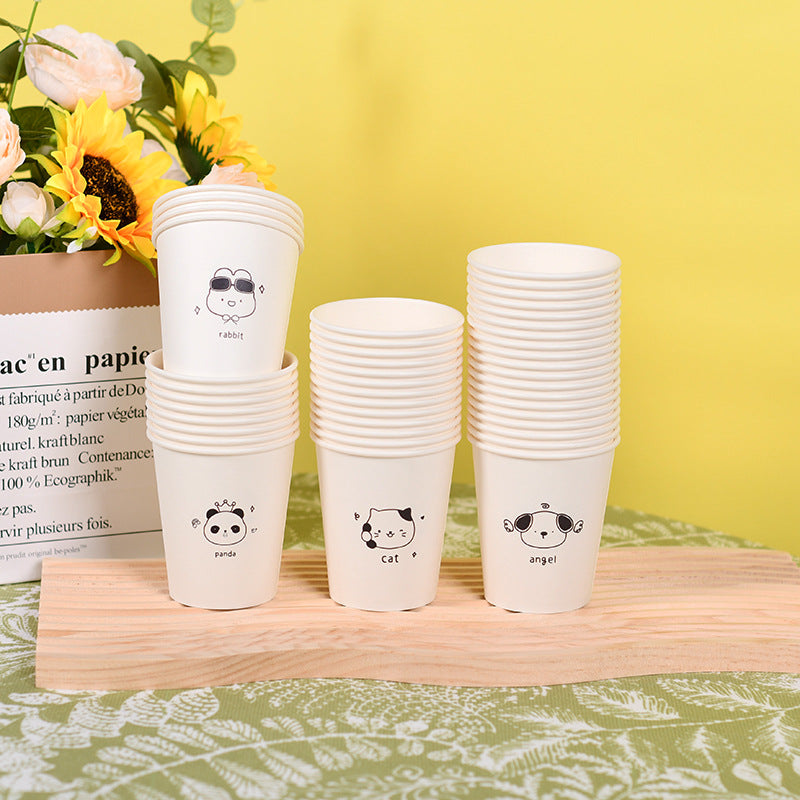 Disposable Paper Cups with Cute Cartoon Patterns for Commercial, Office, and Home Use, Food-Grade, 250ml, Thickened
