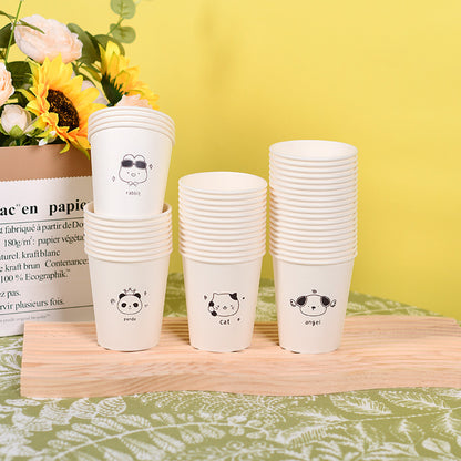 Disposable Paper Cups with Cute Cartoon Patterns for Commercial, Office, and Home Use, Food-Grade, 250ml, Thickened