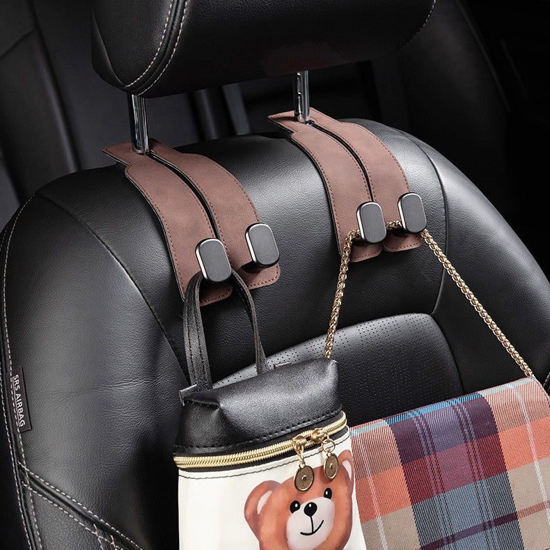 Car rear seat storage small hook turned leather zinc alloy ABS car double hook