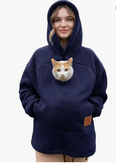 2025 New European and American Polar Fleece Pet-In-One Men's and Women's Trendy Hooded Loose Casual Warm Sweatshirt