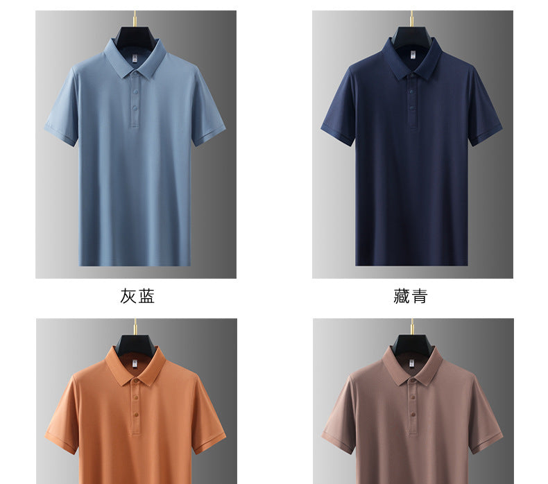 Cross-border Foreign Trade Copper Ammonia Silk T-shirt Men's Business Casual Short-sleeved Summer Gastrodia elata Mulberry Silk Lapel Men's Polo Shirt