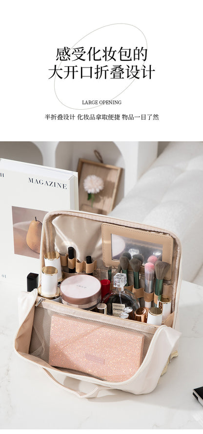Vertical Cosmetic Bag, Large Capacity, Women's Pencil Case, Travel Pu Waterproof, Can Be Hung on Luggage, Makeup Brush Storage Bag