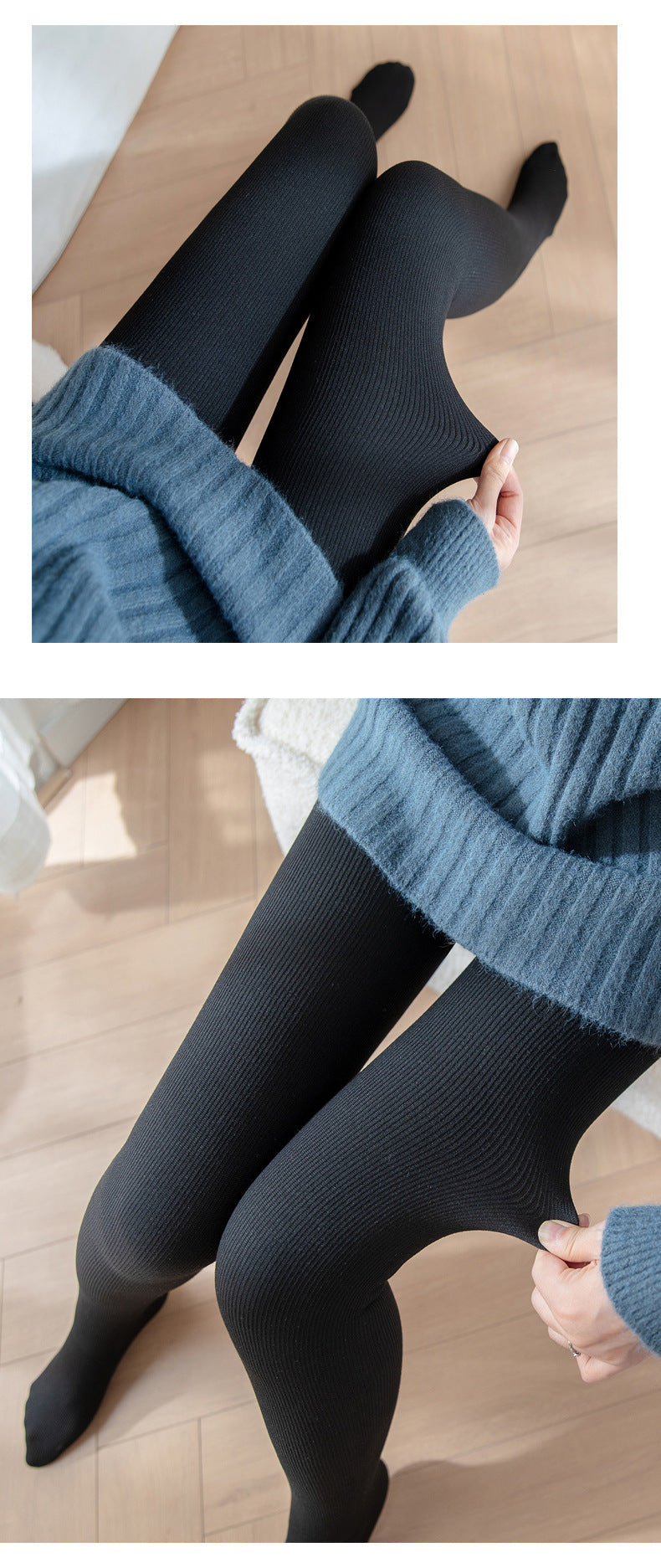 Autumn and Winter Fleece-Lined Thickened Vertical Striped Gray Leggings Ribbed Cotton Outerwear Footed Thermal Pants Women's Tights