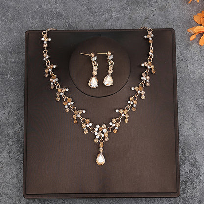 Korean Bride Necklace Earrings Two-piece Decorations Wedding Yarn Wedding Jewelry Wedding Accessories Dance Studio