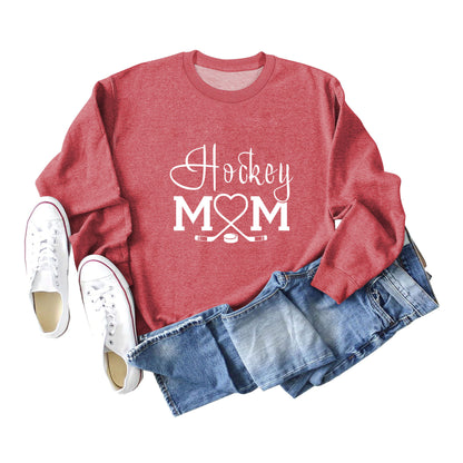 Amazon Wish Independent Station Fashionable Simple Hockey Mom Letter Fun Printed Women's Casual Sweatshirt