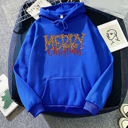 Christmas Leopard Print Merry Christmas Print Hooded Sweatshirt European and American Autumn and Winter Men's and Women's Top Coat