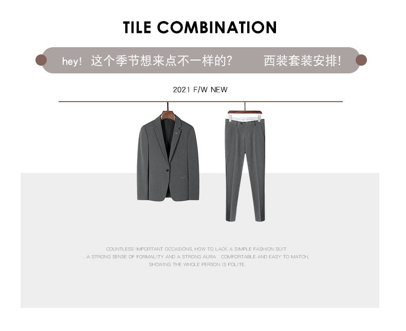A 1.45kg Piece Set of Spring & Fall Casual Small Suit Jacket Men's Korean Style Slim Gray Formal Full Suit Suit