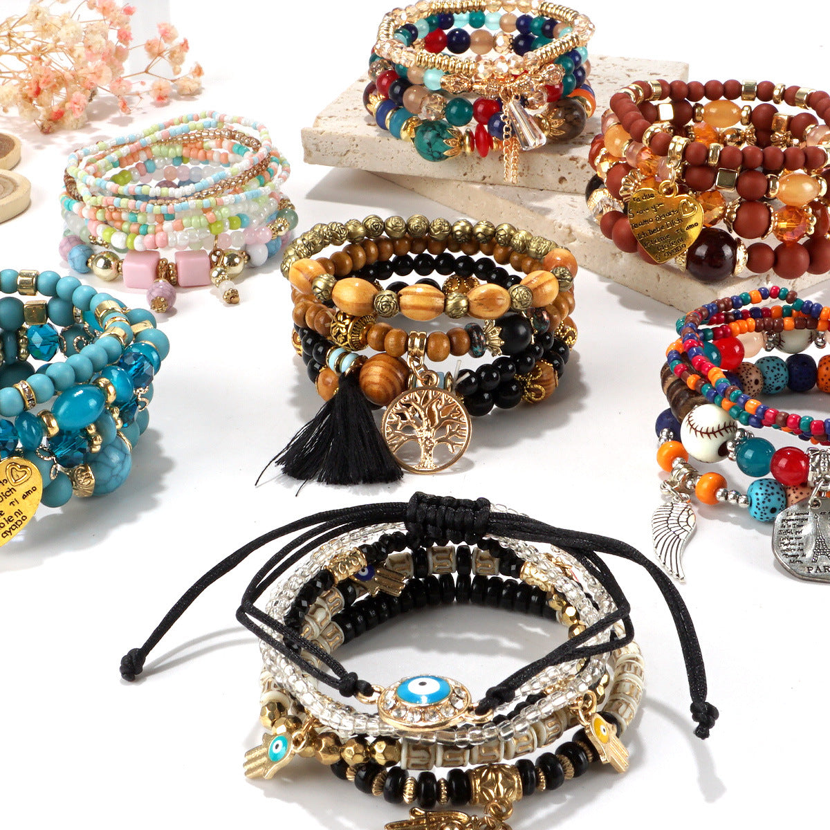 European and American Cross-Border Hot-Selling New Bohemian Bracelets Creative Tassel Multi-Layer Beaded Bracelets Fashion Jewelry
