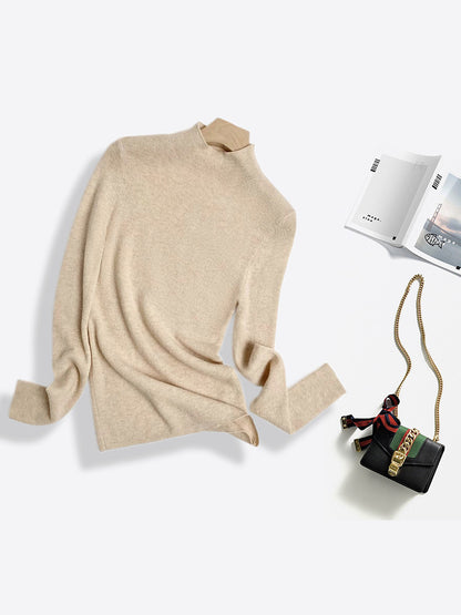 Machine Washable 100% Superfine Wool Sweater for Women Autumn and Winter New Loose Half Turtleneck Knitted Bottoming Sweater for Women
