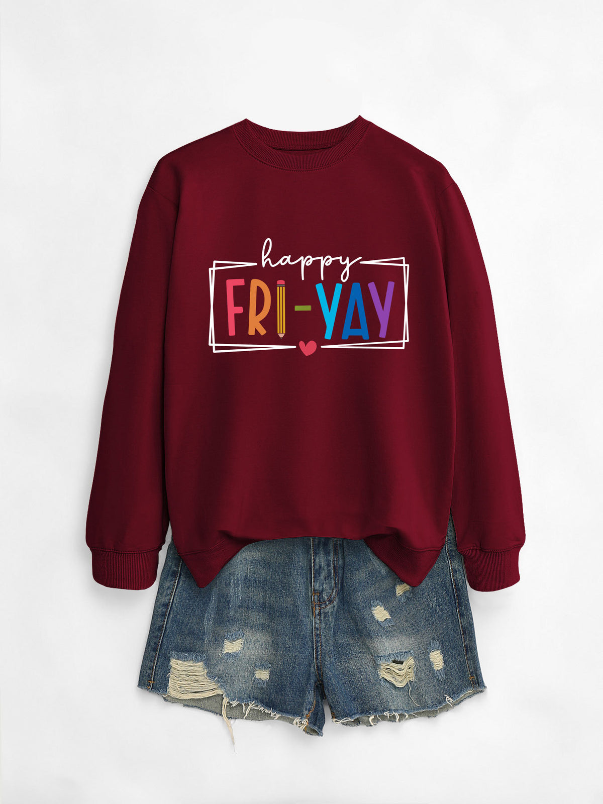 Amazon Ebay Round Neck Sweatshirt Happy Fri Yay Fun Letters Casual Fashion Long-Sleeved Tops in Stock