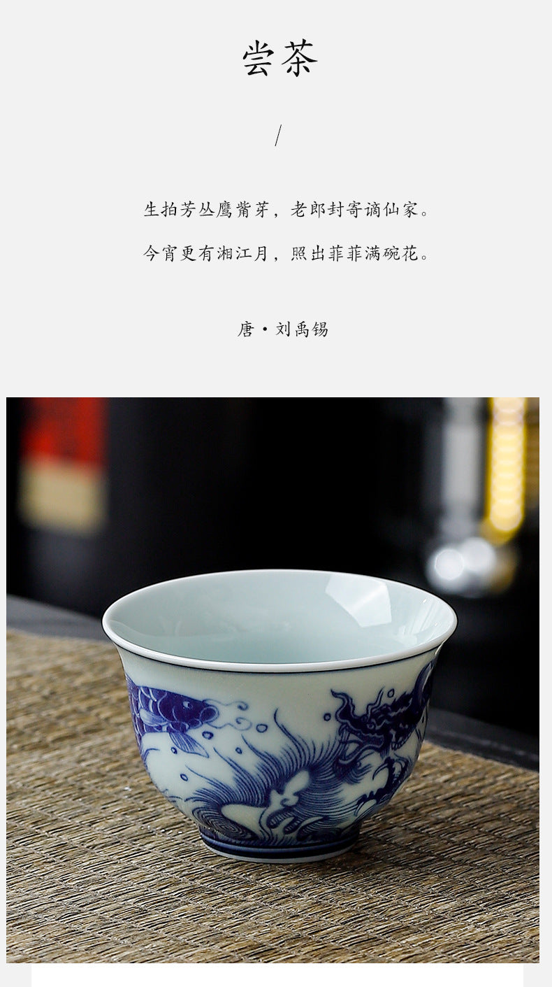 Yuerui Ceramic New Blue and Flower Tea Cup Underglaze Color Retro Yulan Cup Bowl of Kung Fu Tea Zen Tea Master Cup