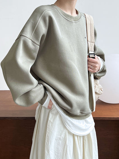 Luxi Simple Profile Loose BF Solid Color Lazy Pullover Sweatshirt Women's ins Letter Embroidered Long-sleeved Top 2267