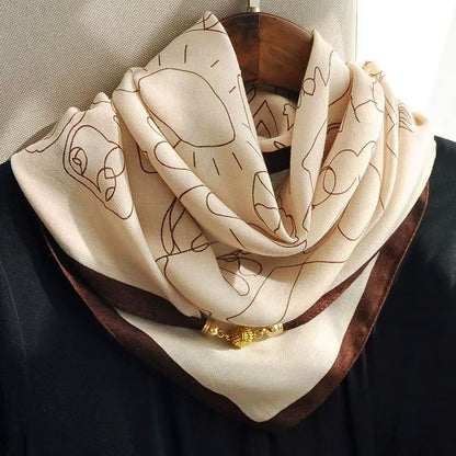 2026 New Style Warm Square Scarf with Magnetic Buckle, Triangular Silk Scarf, Cotton Scarf for Women, Stylish Neck Warmer for Spring, Autumn, and Winter, Versatile and Elegant