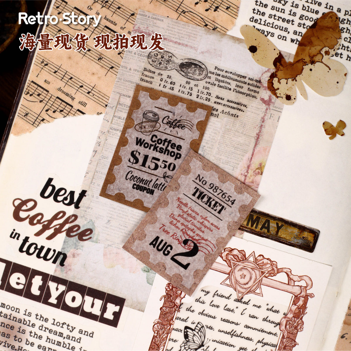 Retrostory Postmark Illustrated Retro Style Long Stamps 6 Types Journal Material Collage Base Pet Washi Tape