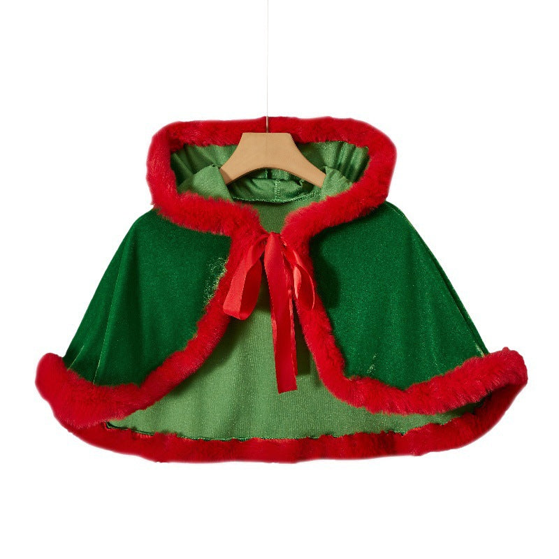 Amazon Christmas Shawl Cloak Christmas Costume Girls Party Cos Red and Green Christmas Costume Performance Uniform