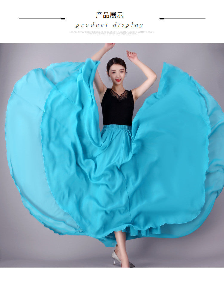720 Degree Double Layer Large Swing Skirt Chiffon Classical Dance Ethnic Dance Skirt Dance Long Skirt Square Dance Practice Xinjiang Dance