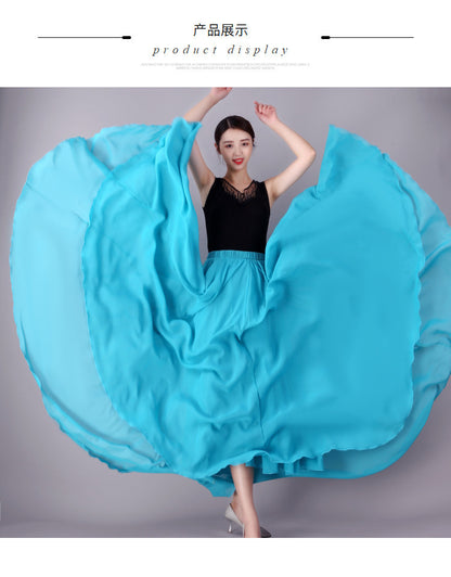 720 Degree Double Layer Large Swing Skirt Chiffon Classical Dance Ethnic Dance Skirt Dance Long Skirt Square Dance Practice Xinjiang Dance